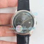 Swiss Replica Omega De Ville Grey Dial Black Leather Strap Watch 